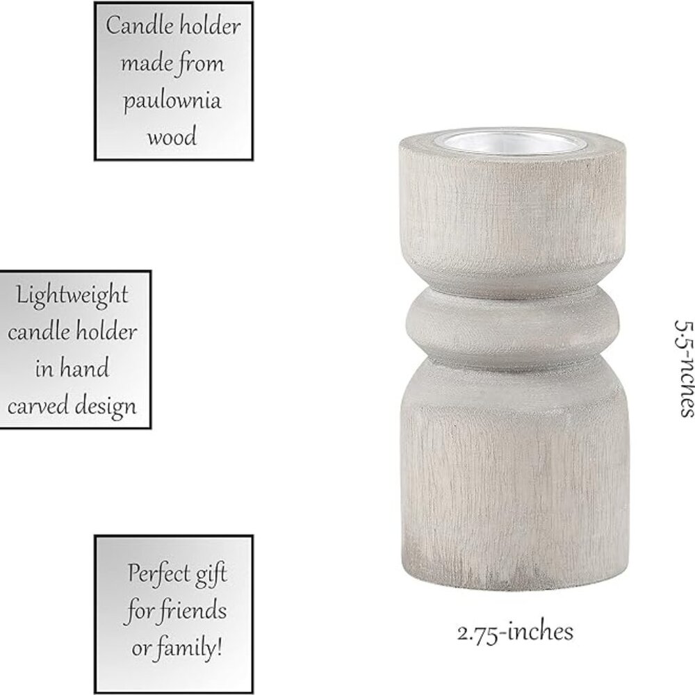 Medium Candle Holder - Grey Wood with Silver Plate/NWT
